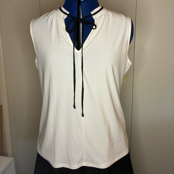 AUW Tops - Sleeveless White Top with Black Tie